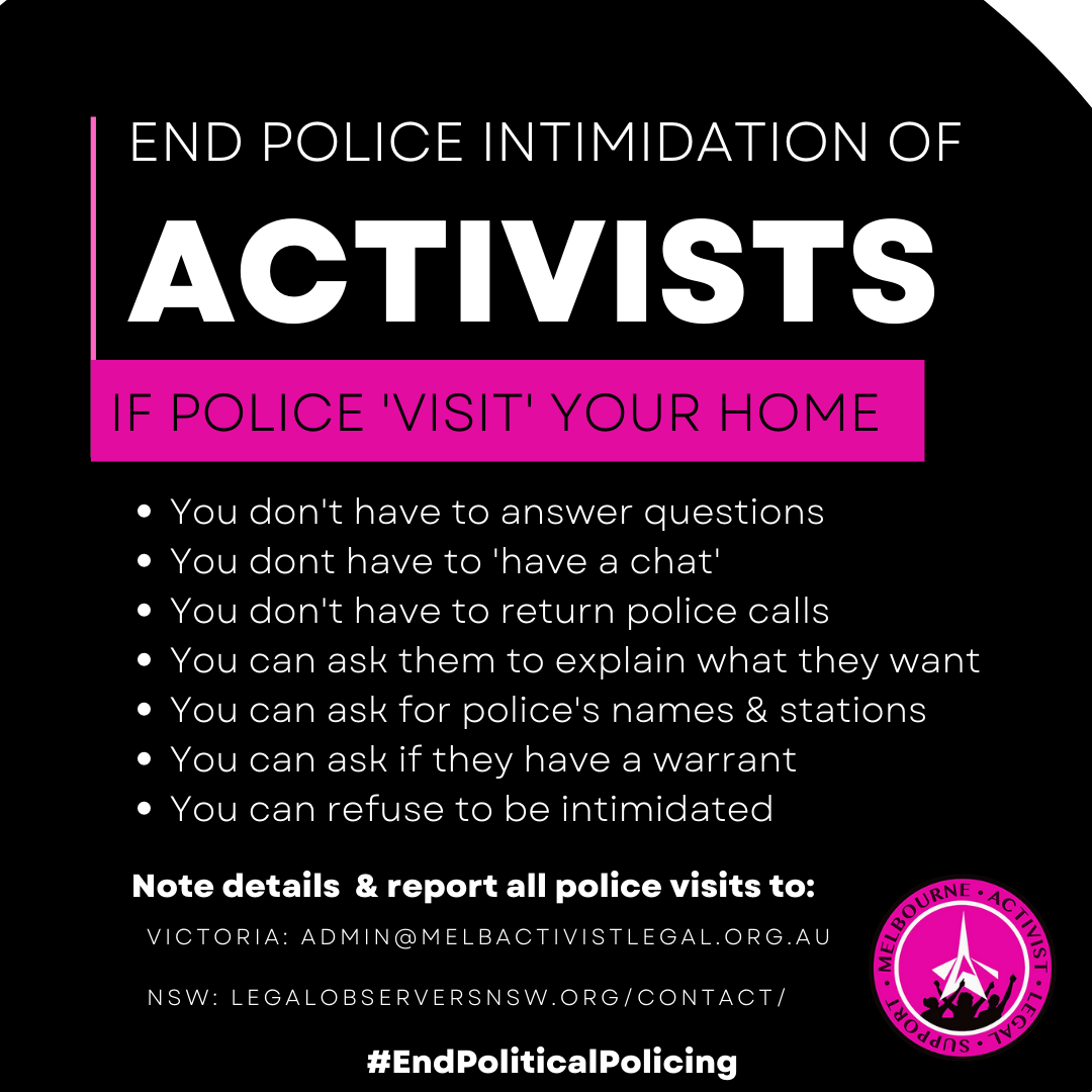 End Police Intimidation Of Activists • Melbourne Activist Legal Support